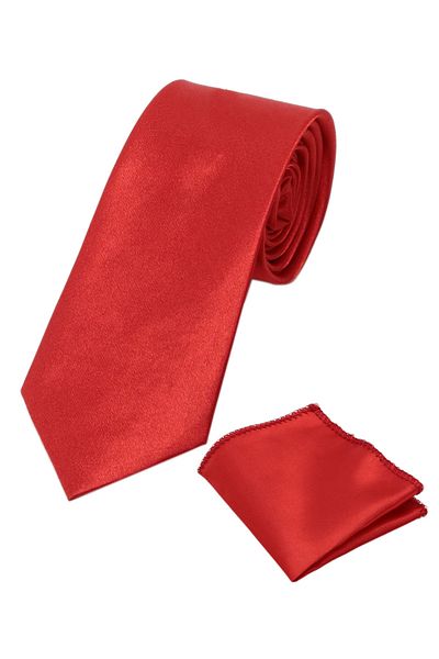 SIRRI Boy's Plain Satin Red Tie and Handkerchief Set 03-14 Years Single Size 120x5cm