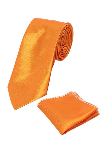 SIRRI Boy's Plain Satin Orange Necktie and Handkerchief Set 03-14 Years Old Single Size 120X5Cm