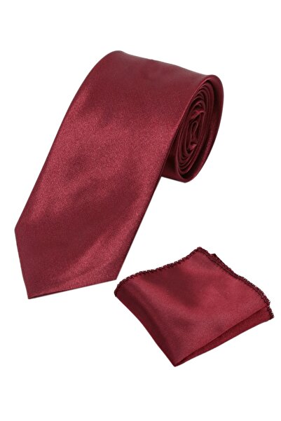 SIRRI Set cravată și batistă pentru băiat, uni, satin, roșu claret, 03-14 ani...