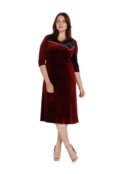 Nidya Moda Women's Burgundy Stone Stripe Velvet Evening Dress 4073B