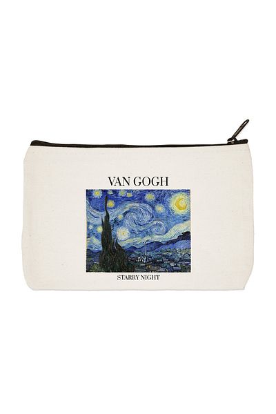 designedfy Clutch Van Gogh Starry Night τυπωμένη υφασμάτινη τσάντα μακιγιάζ, θήκη για στυλό, τσάντα συμπλέκτη