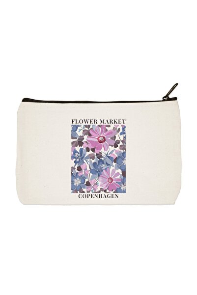 designedfy Чанта за грим, моливи, чанта от плат с щампа Clutch Flower Market Copenhagen