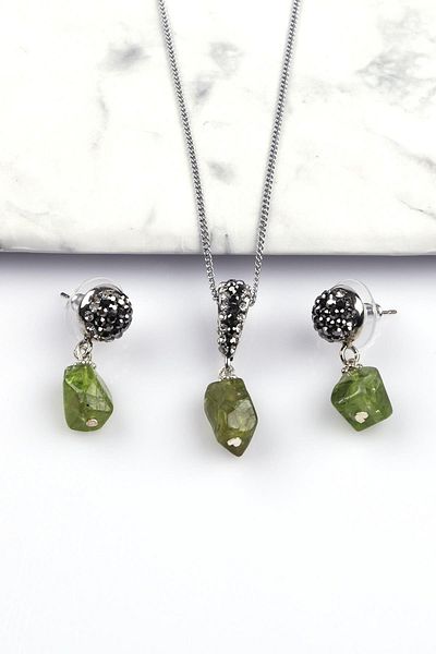 Alibaba Doğaltaş Zebercet Natural Stone Necklace - Earrings Set of 2