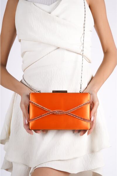 Moda Değirmeni Orange Women's Cross Stone Evening Bag Bg1123-310-0002