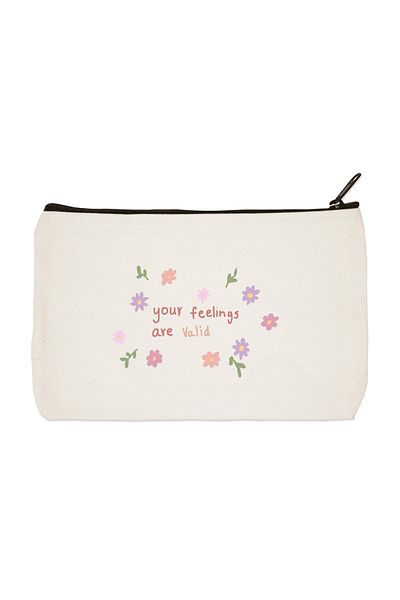 designedfy Clutch Your Feelings Are Valid Έντυπη υφασμάτινη τσάντα μακιγιάζ, θήκη για στυλό, τσάντα συμπλέκτη