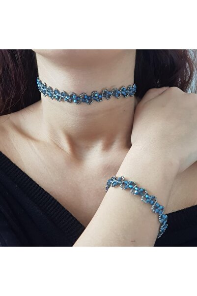 Handmade By HLY El Yapımı Kristal Taş Detaylı Choker Set Kolye&bileklik