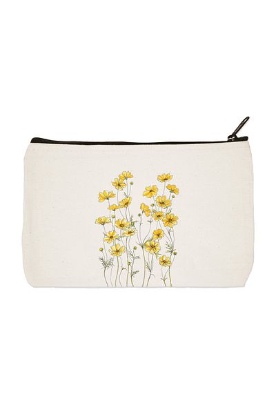 designedfy Clutch Yellow Flowers εμπριμέ υφασμάτινη τσάντα μακιγιάζ, θήκη για στυλό, τσάντα συμπλέκτη