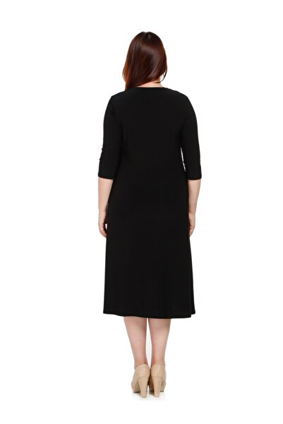 Nidya Moda Kadın Siyah Ray Yaka Abiye Elbise 4079S