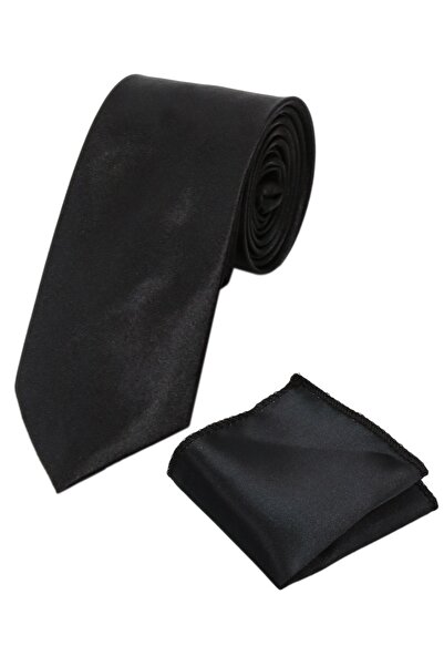 SIRRI Erkek Çocuk Düz Saten Siyah Kravat Ve Mendil Set 03-14 Yaş Tek Ebat 120...