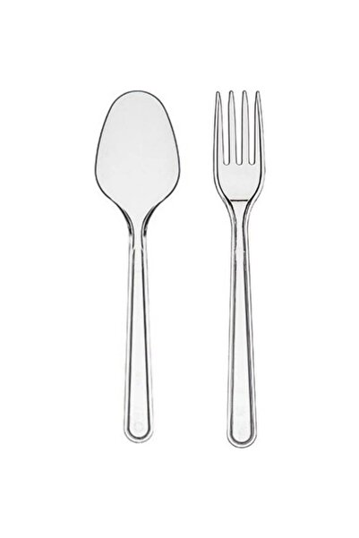 Merpak Ambalaj Kalın Sert Plastik Çatal Ve Kaşık Seti 200 Adet Lüks Büyük Plastik Kaşık Ve Çatal Şeffaf