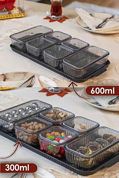ORSA HOME 6 Compartment Covered Tray Striped Pattern Luxury Breakfast Modern Presentation Set and Storage Container