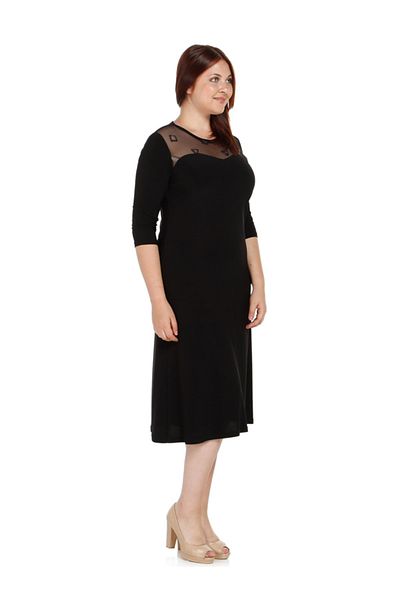Nidya Moda Women's Black Mirror Tulle Robe Evening Dress 4078AS
