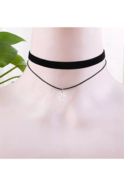 TakıConcept Yıldız Detaylı Ikili Boyun Kolye Kadın Choker, Kadın Kolye
