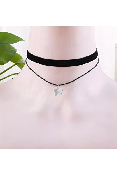 TakıConcept Kelebek Detaylı Ikili Boyun Kolye Kadın Choker, Kadın Kolye