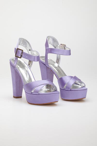 LİLLA Women's Platform High Heel Lilac Satin Shoes