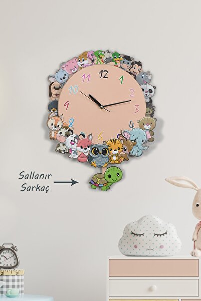 Genel Markalar 3 Boyutlu Sevimli Hayvanlar Sarkaçlı Çocuk Odası Ahşap Duvar S...