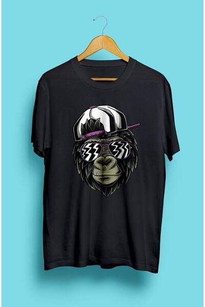 ZOKAWEAR Tricou cu imprimeu unisex, cu ochelari și pălărie, cu design maimuță