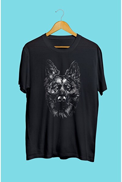 ZOKAWEAR Tricou unisex imprimat cu desen cu creion ciobanesc german