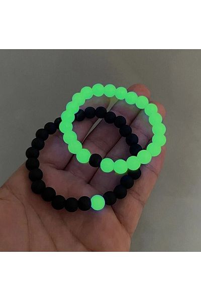 kadmur Glow in the Dark Cat's Eye and Onyx Natural Stone Lover Bracelet