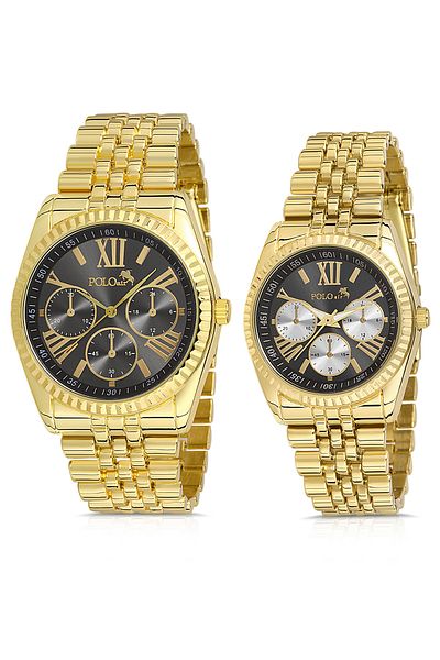 Polo Air Mr. Lover Couple Watch Set Special Watch for Lovers Gold Black Color