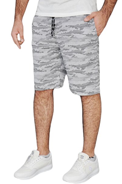 wingetstar Erkek Gri Kamuflaj Iki Iplik %85 Pamuk %15 Polyester Rahat Kalıp Günlük Baskılı Bermuda Şort