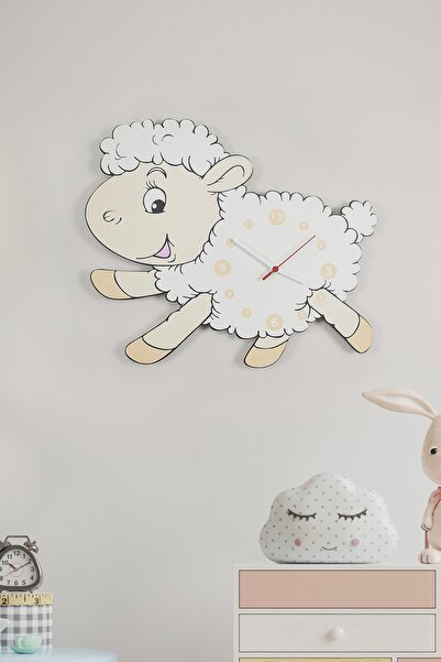 elfidadesign Sevimli Koyun Çocuk Odası Ahşap Duvar Saati Elf-2312041