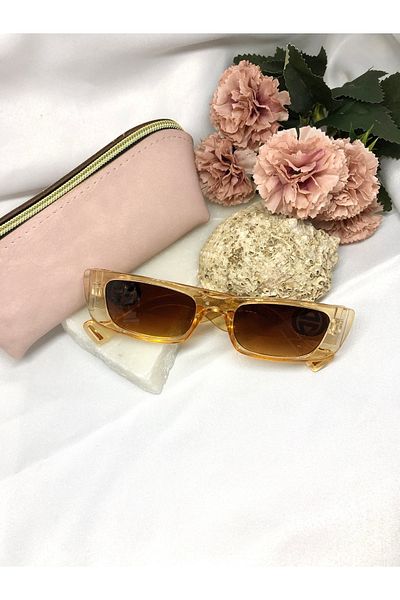 Di Caprio Rona Rectangle Vintage Bone Transparent Light Brown Women's Sunglasses