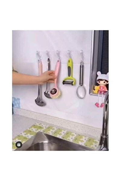 Vi Caro 3 Adet Şeffaf Askılık Duvar Askısı 5'li Iz Bırakmayan Güçlü Yapışkanlı Banyo Mutfak Kanca