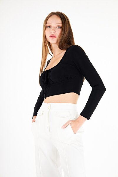 AS Anita Store Long Sleeve Crop Blouse with Tie Detail on the Front