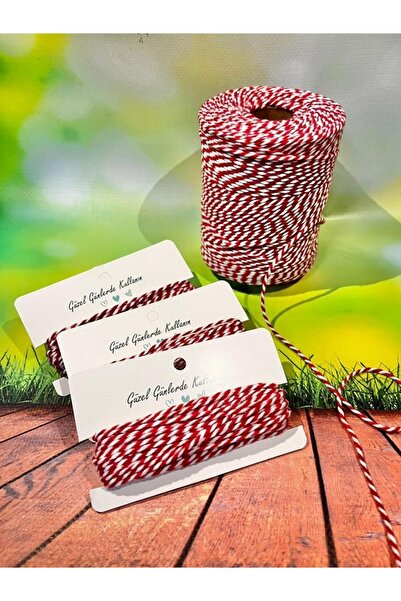 t tuğset etiket Marteniçka Ipi / Kırmızı Beyaz Hediye Paketleme Ipi / Iki Renkli Paket Ipi 10 Mt-t341