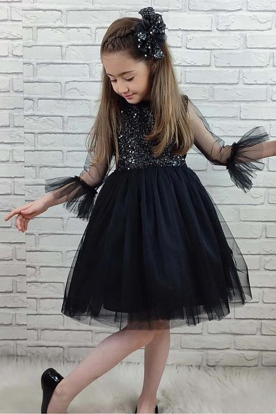 Mashotrend Bucharest Sleeve Ruffled Sequined Girls' Dress - Sequined Girls' Evening Dress