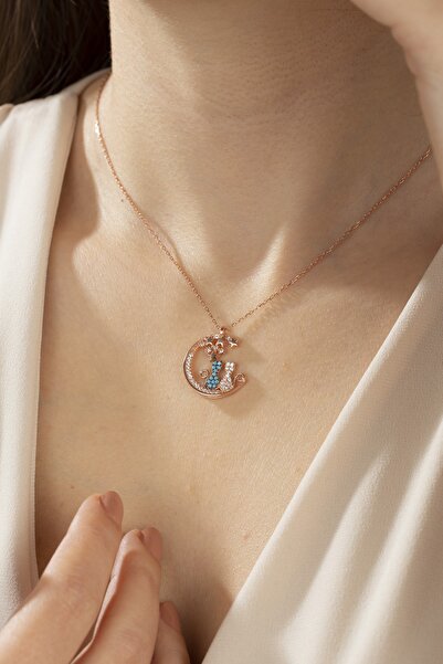 ESSARE 925 Ayar Gümüş Kadın Ayda Iki Kedi Kolye Kadın Kolye