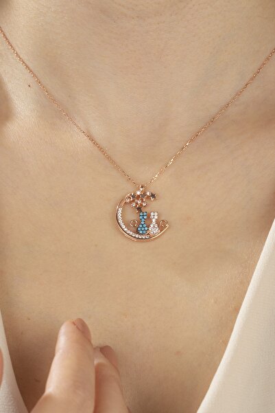 ESSARE 925 Ayar Gümüş Kadın Ayda Iki Kedi Kolye Kadın Kolye