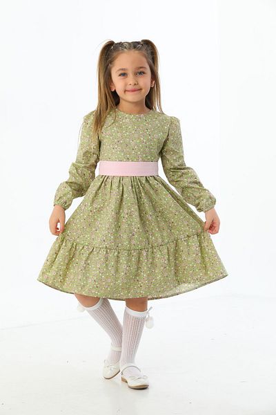 Moda Lippa Rochie pentru fetiță cu model floral verde fistic