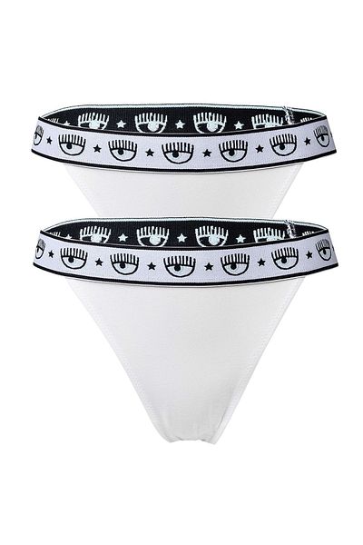 CHIARA FERRAGNI Damen String 2er Pack - Tanga, Cotton Stretch, Logobund, uni