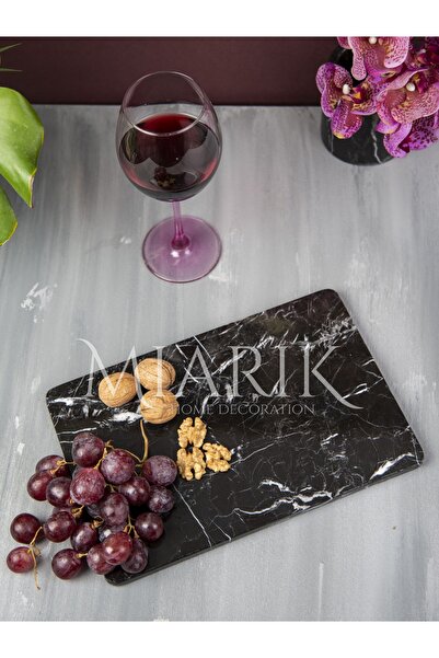 MIARIK DESIGN & DEKORASYON Dekoratif Siyah Mermer Dıkdortgen Tepsi Servis Sun...