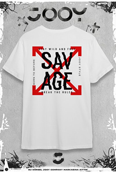 Jooy Company تيشيرت سافاج أبيض كبير الحجم مطبوع