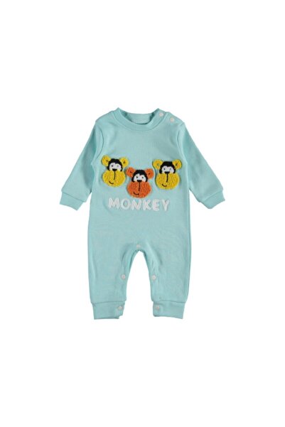 Baby Point Monkey Nakışlı Ayaksız Alttan Çıtçıtlı Penye Pamuklu Erkek Bebek T...