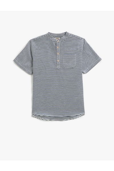 Koton Mandarin Collar T-Shirt Short Sleeve Buttoned Single Pocket Striped Cotton