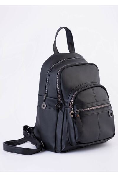 samilon Rucsac din piele neagră spălată cu o mulțime de ochiuri