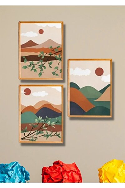NT Handmade 3 Parça Ahşap Çerçeve Görünümlü Dağ Esintisi - Salon Yatak Odası ...