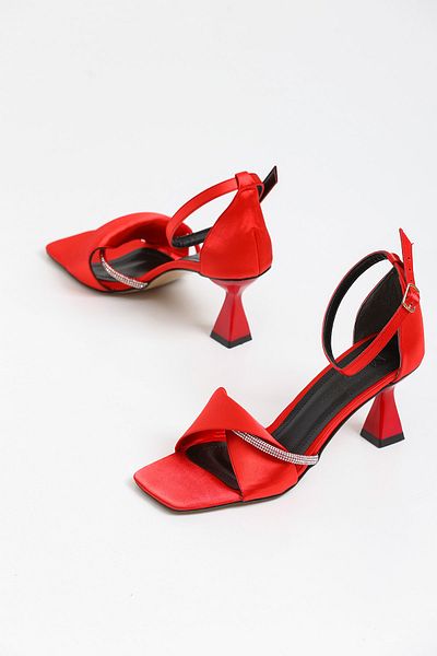 marinarosse Women's Arline Red Satin Stone Detailed Sandals