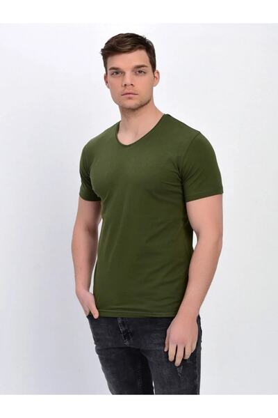 DYNAMO Erkek V Yaka Likralı Basic T-shirt 339