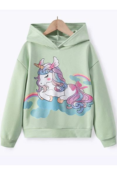 Keywest Hanorac supradimensionat pentru fetiță cu glugă cu model unicorn