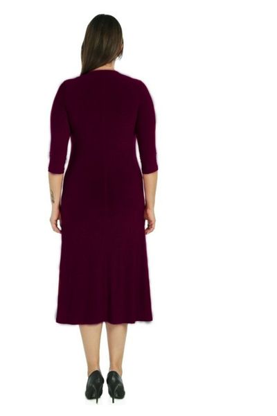 Nidya Moda Women's Plum Stone Embroidered Tulle Combination Evening Dress 4089M