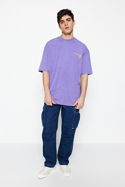 Trendyol Collection Λιλά χρώμα Oversize εμπριμέ βαμβακερό μπλουζάκι - TMNSS23TS00166