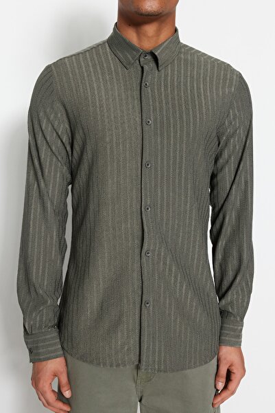 Trendyol Collection Χακί πλεκτό μακρυμάνικο πουκάμισο με λεπτή εφαρμογή - TMNSS23GO00054