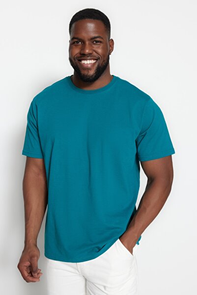 Trendyol Collection Plus Size Comfortable Petrol T-Shirt - TMNSS23TS00138