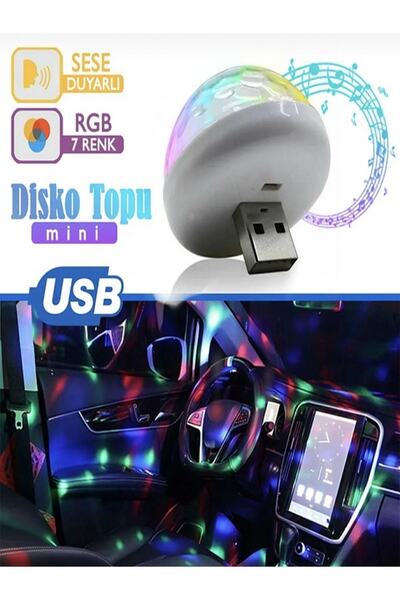 MİRCAR Araç Içi Mini Disko Topu Usb Girişli Telefon Mikrofon Laptop Uyumlu Se...