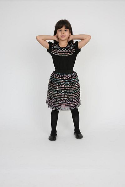 FATELLA Girl's 23 April 29 October 10 November 19 May Performance Outfit Patterned T-shirt Skirt Set